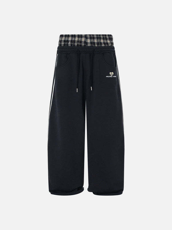 American Retro College Style Loose Fit with Double Waist Head Fake Bathroom Pants for Sports Leisure Fashion