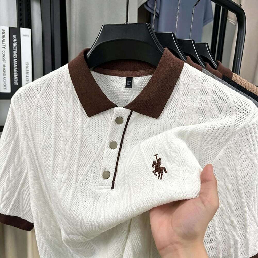 Luxury Brand Designer Clothes 2026 Summer New Arrival Men Knitted Top Middle-Aged Korean Version Business Daily Lapel Embroidery Sweater for Men