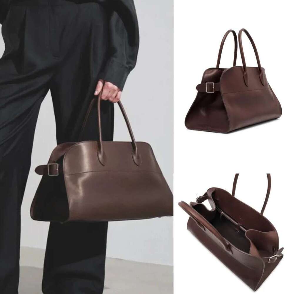 ROW S New Margaux Horizontal Cowhide Tote Bag Is Large Capacity Commuter Handbag With A Shoulder Strap For Crossbody Or Single Use SENYY