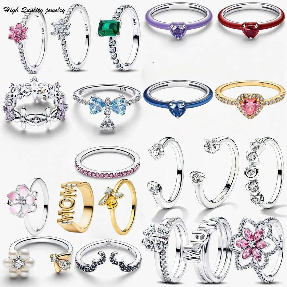 New 925 Silver Heart Princess Crown Plant Bee Specimen ME Lucky Bow Double Layer Ring Exquisite DIY Charm Jewelry Gift wholesale