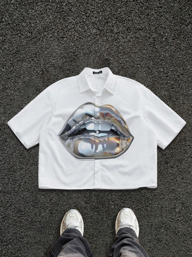 American retro trend brand Japanese print casual loose t-shirt short-sleeved shirt for summer