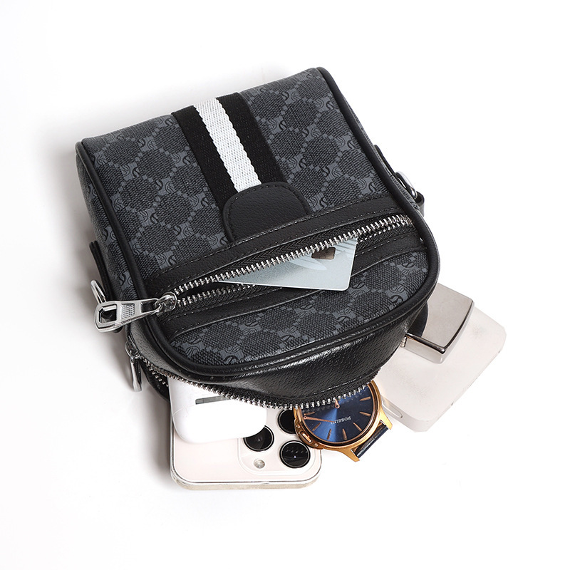 Mens Plaid Print Crossbody Bag With Front Zipper Pocket