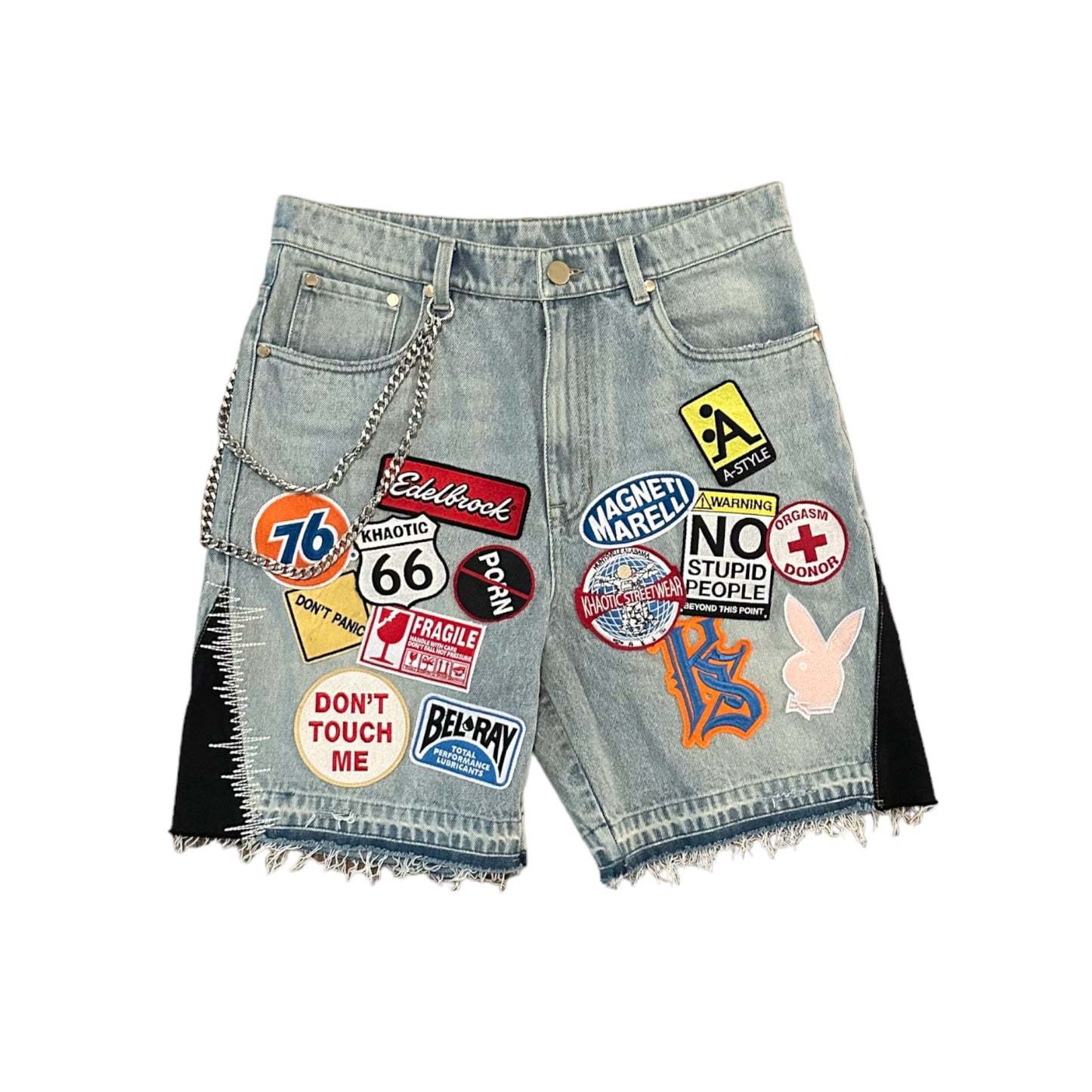 Women's Shorts Streetwear Retro Patchwork Denim Short Jeans Men Women Hip Hop Cartoon Graphics Blue Loose Fitness Casual