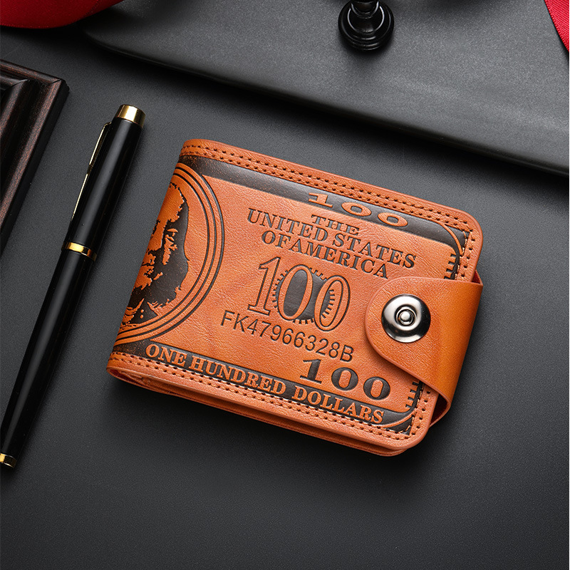 Free Shipping Vintage US Dollar Pattern Men's Wallet PU Leather Short Bifold Wallet with Snap Closure Card Holders