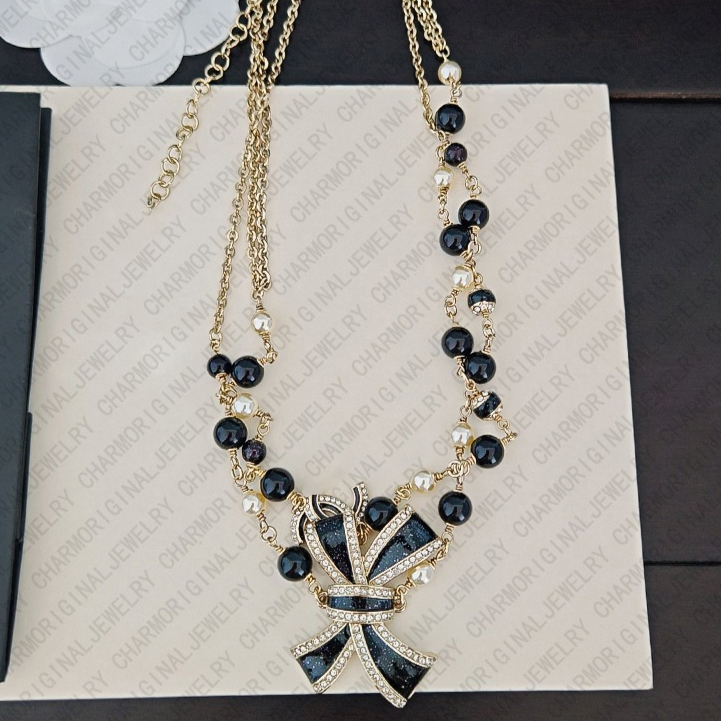 Necklaces Designer Necklace Women Bow Knot Necklaces Black Sweater Chain Luxury Jewlery Designer for Women Free Shipping Buy One Get One Free