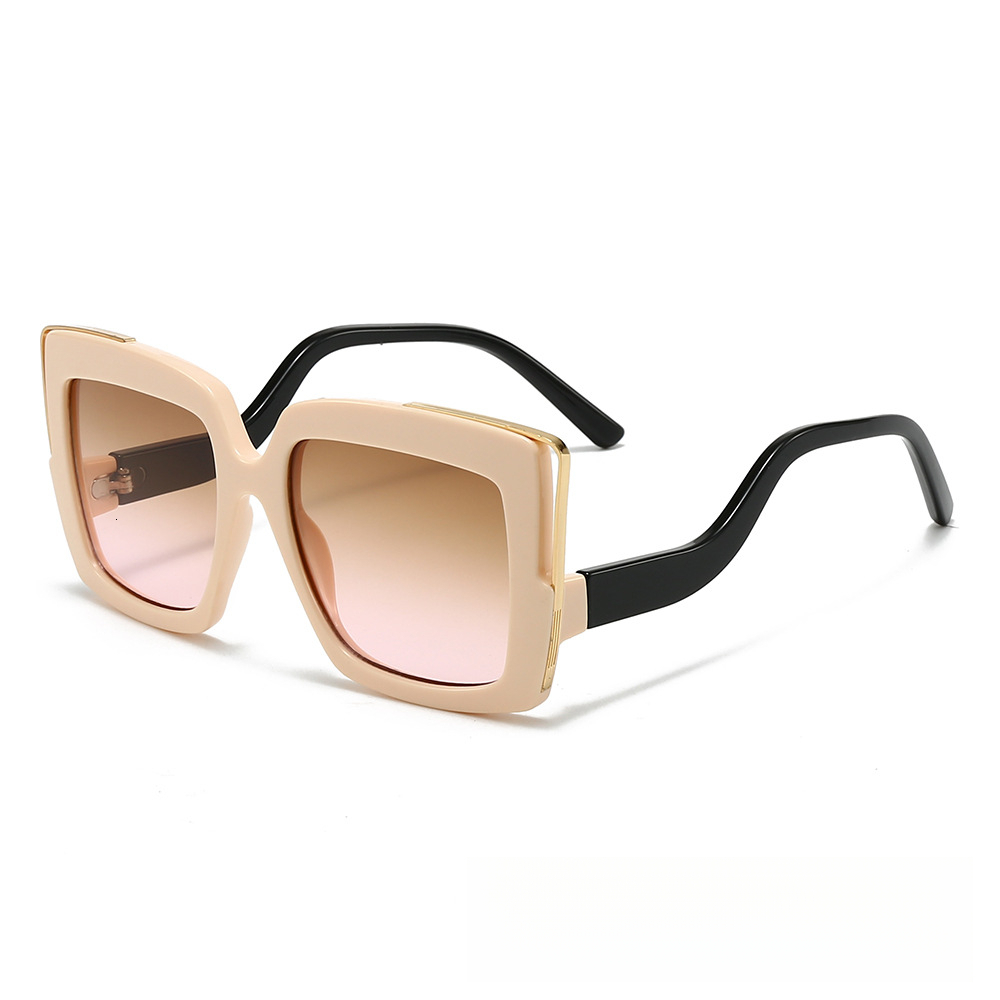 Model Designer Ladies' Personalized Bent-leg Square Frame Fashionable Street Photography Sunglasses For Outdoor Use, Black Trend, Sun Protection 