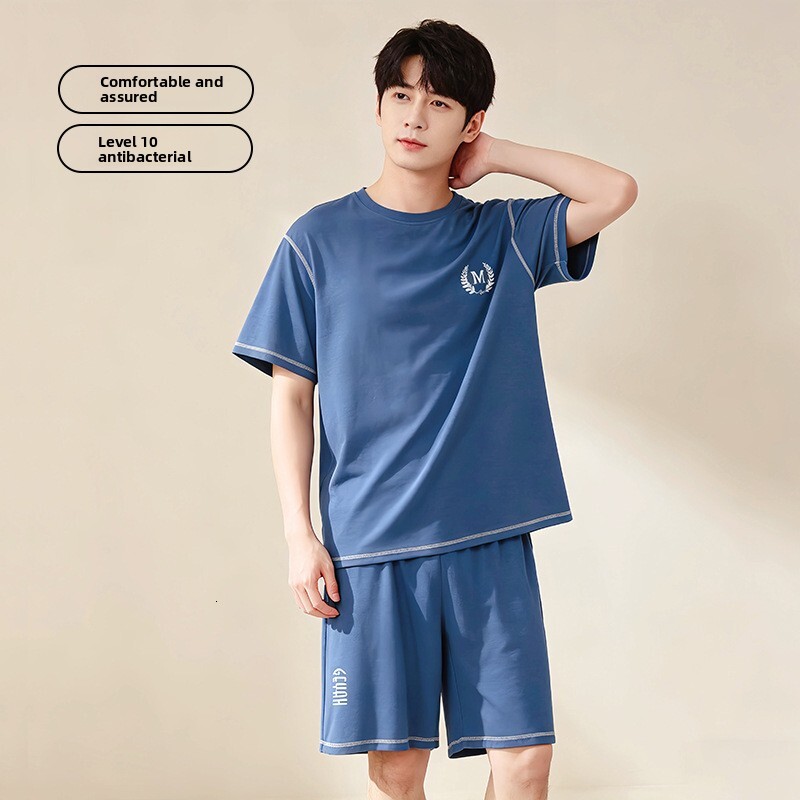 Men's Summer Antibacterial Pajama Set, Short Sleeve Shorts, Thin Breathable Home Suitable for Outdoor Wear, Modal Fabric