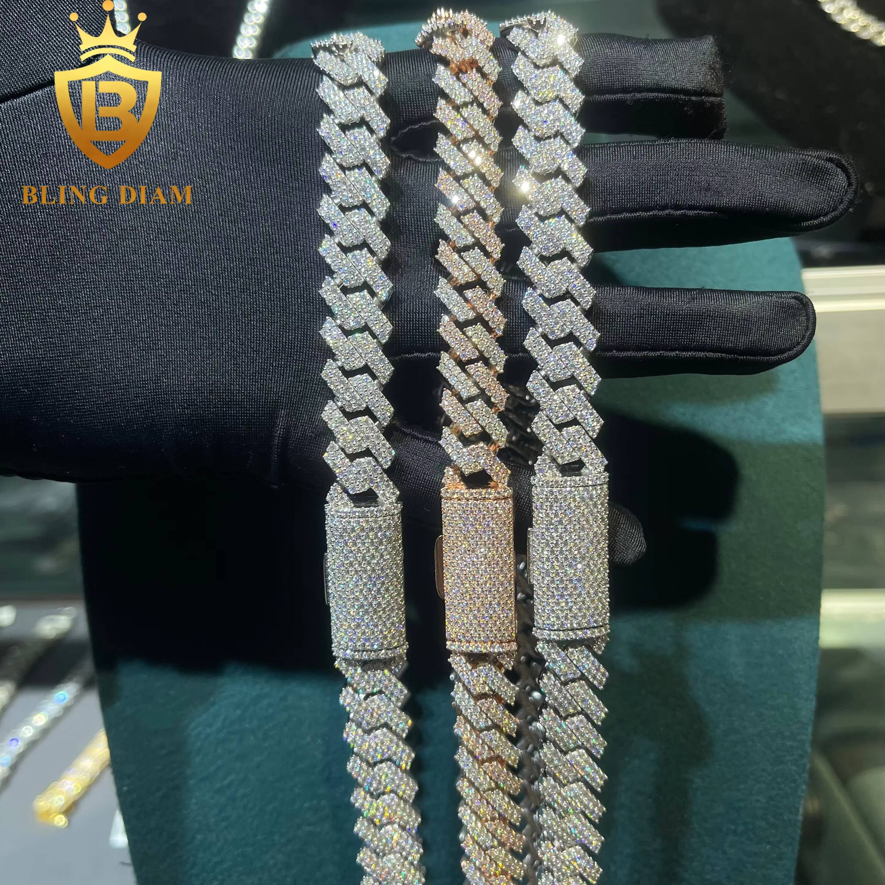 Hip Hop Wholesale 12mm 13mm Rock Jewelry Two Tone Miami Iced Out Cuban Link Chain Moissanite in S925 Silver for Man - view 7