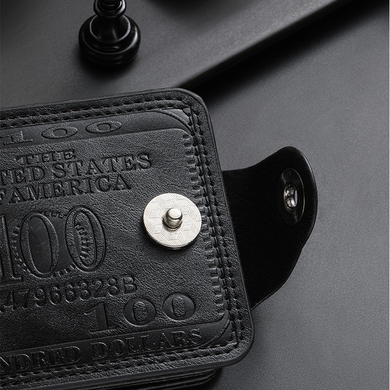 Free Shipping Vintage US Dollar Pattern Men's Wallet PU Leather Short Bifold Wallet with Snap Closure Card Holders