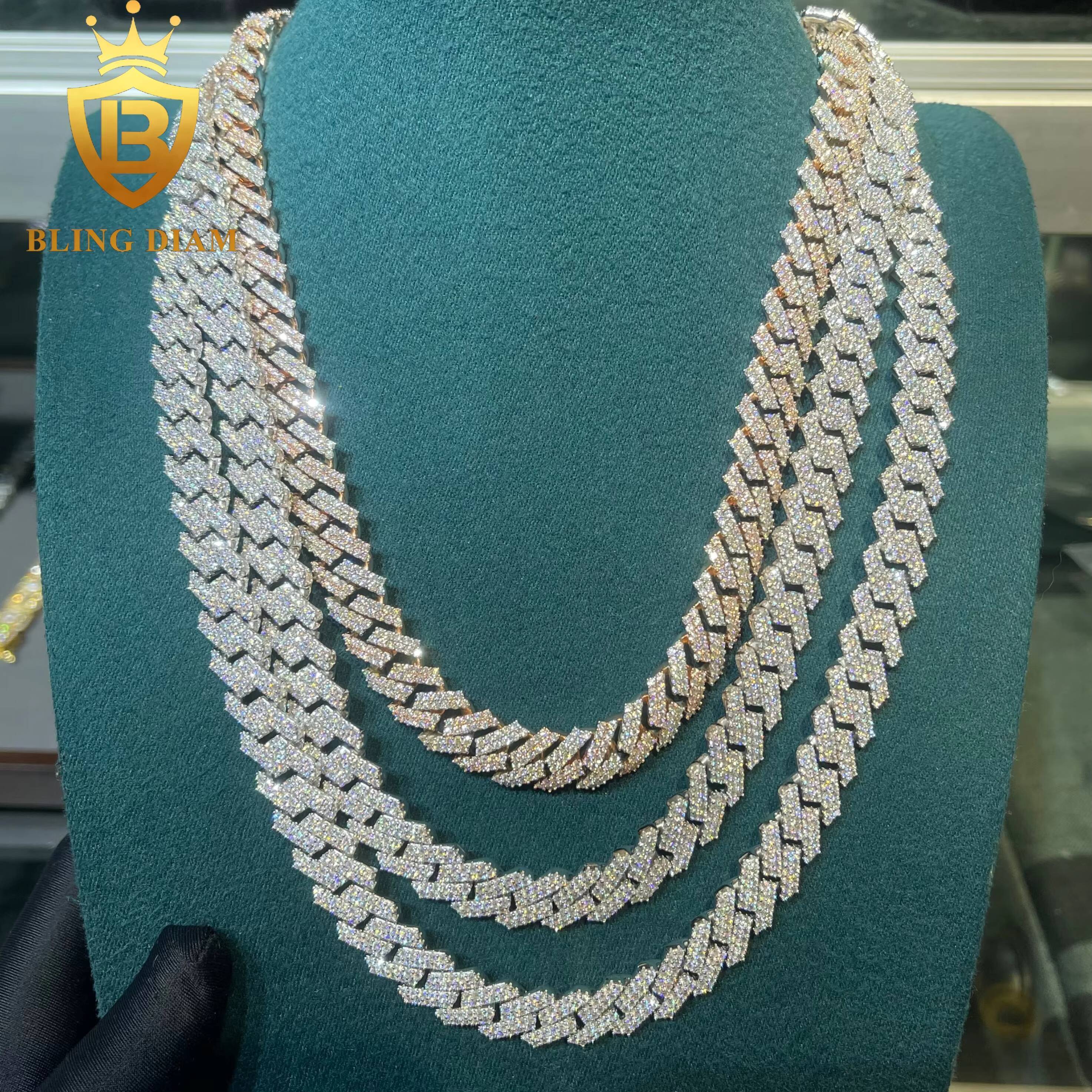 Hip Hop Wholesale 12mm 13mm Rock Jewelry Two Tone Miami Iced Out Cuban Link Chain Moissanite in S925 Silver for Man - view 3
