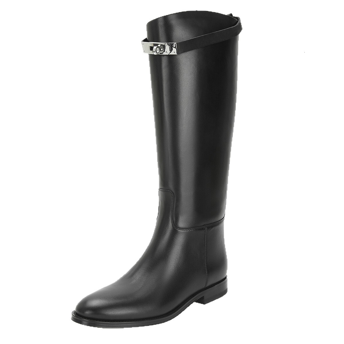 Designer shoe Round Toe Metal Long for Women, Over-the-Knee Versatile Casual Mid-High Boots, Riding Boots with Belt Buckle