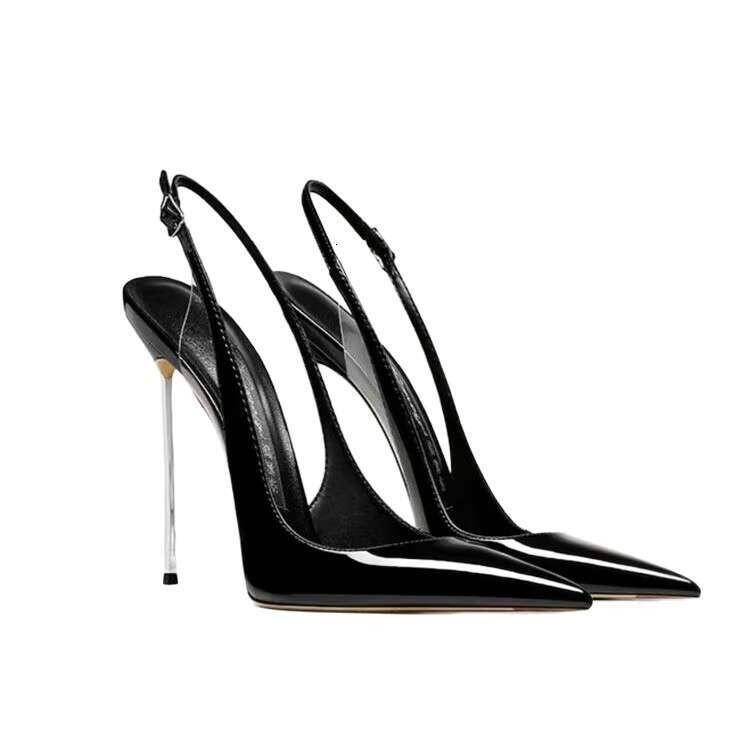 Women Foreign Spring-Summer New Leather Color-Block Pointed Toe Shallow Metal Back Strap Ultra-High Heel Sexy Bag - view 6