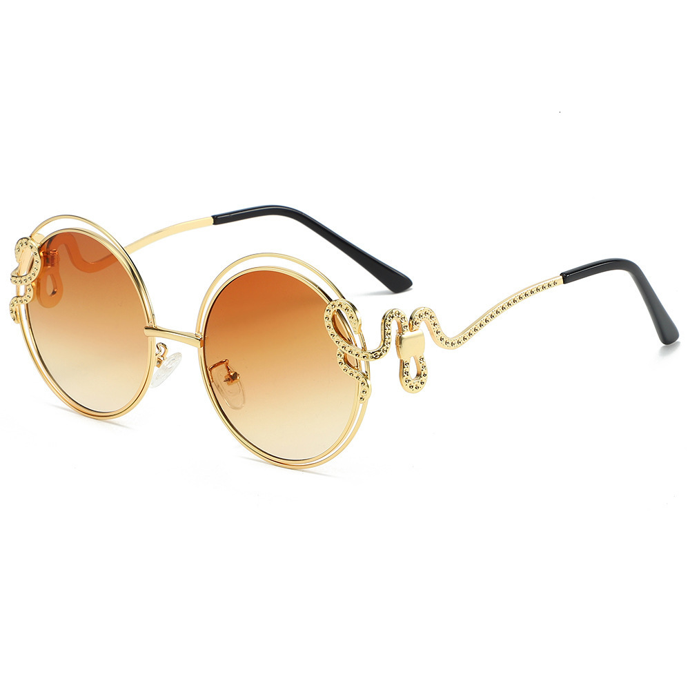 2026 New Designer Luxury Sunglasses High End Gold Round Frame Women's Outdoor Cycling Mountaineering Personalized Street Style Sunscreen And Wind