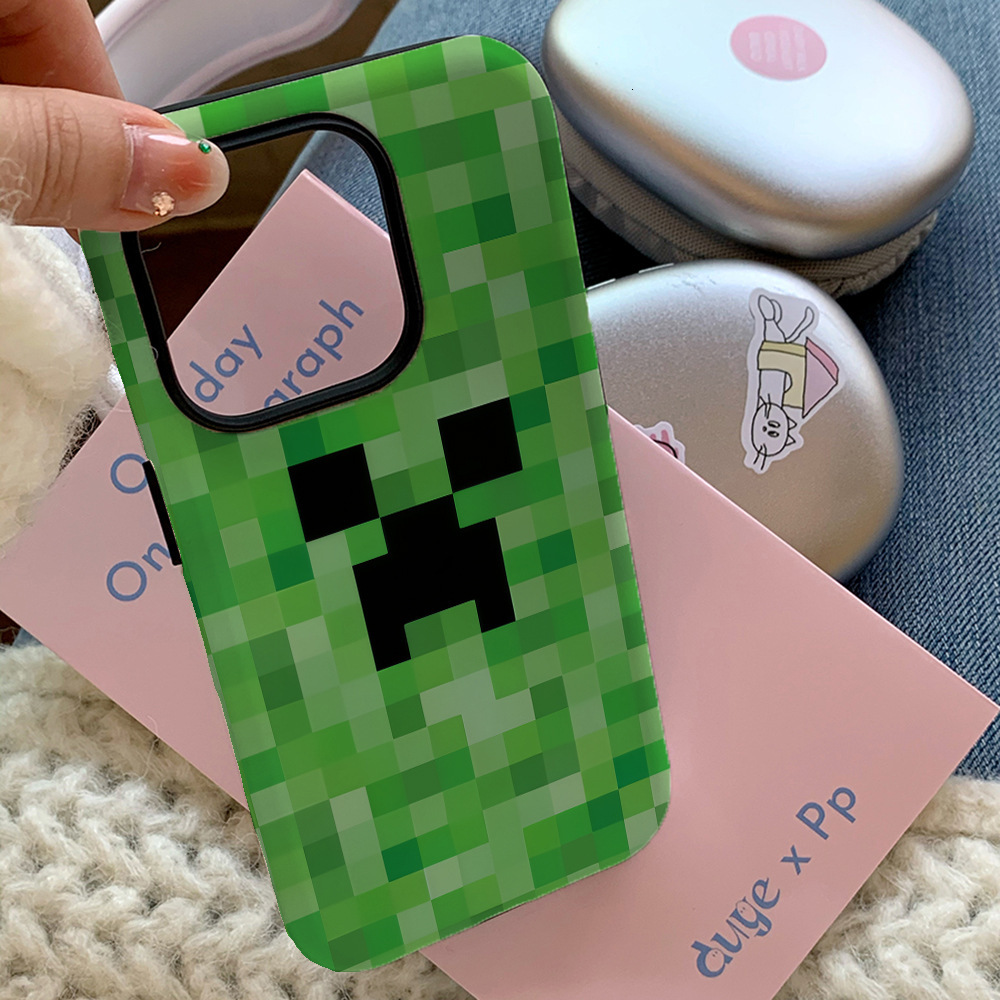 Green Plaid Little Monster Film 2-in-1 Compatible with Apple 16 Pro Phone 15/13 Soft XR Hard Case
