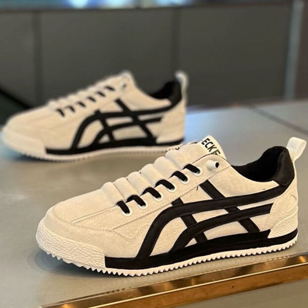 Men's Beige Black Striped Retro Casual Sneakers Lace-Up Flat Shoes Spring Summer Slip-On Trendy Versatile Sneakers Sports Casual Shoes for Men da