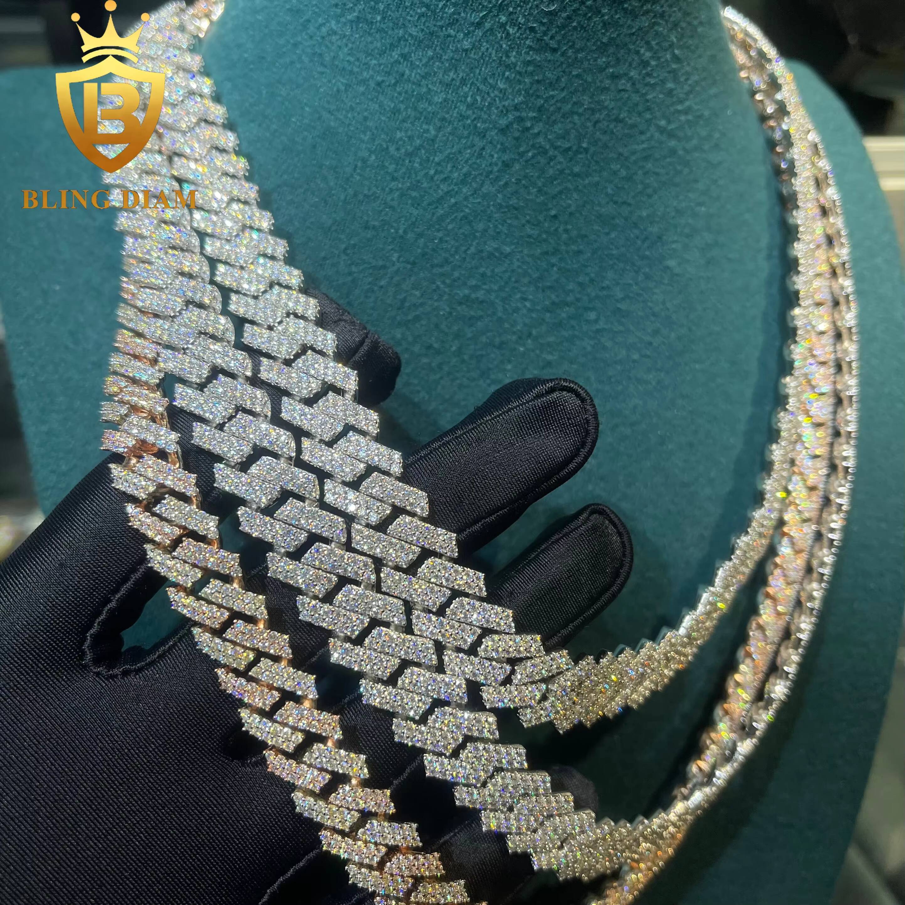 Hip Hop Wholesale 12mm 13mm Rock Jewelry Two Tone Miami Iced Out Cuban Link Chain Moissanite in S925 Silver for Man - view 4