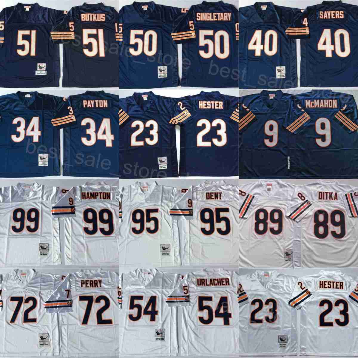 Chicago Vintage Jerseys Football Jim McMahon Devin Hester Walter Payton Dick Butkus Brian Urlacher Richard Dent Gale Sayers Mike Singletary Dan Hampto