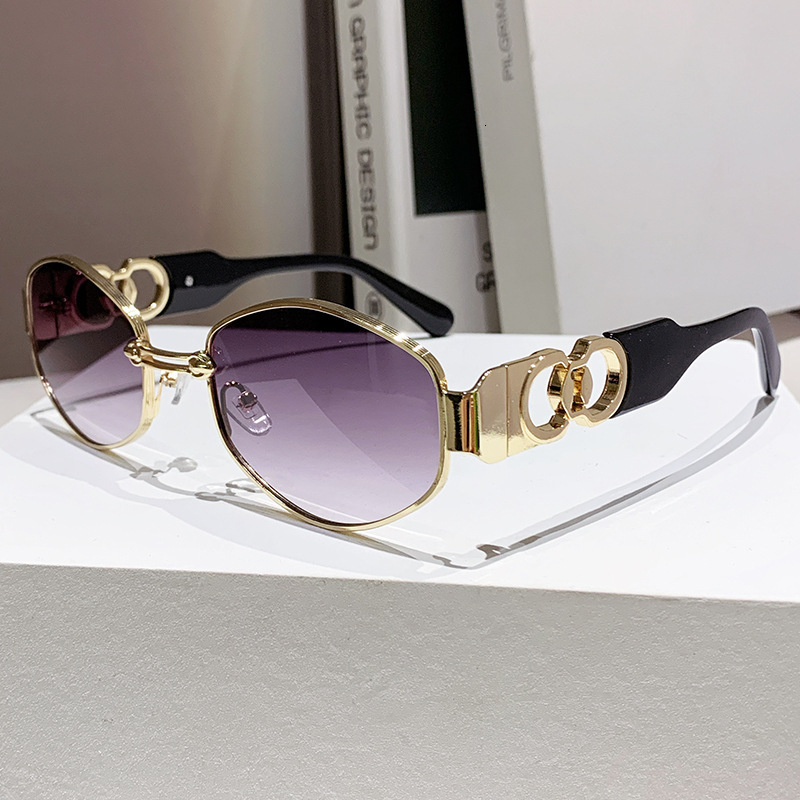 Luxury brands designer 2026 New Womens Sunglasses Metal Frame Oval with Double Ring Decor Gradient Purple Lens UV400 Anti-UV European American Shades 
