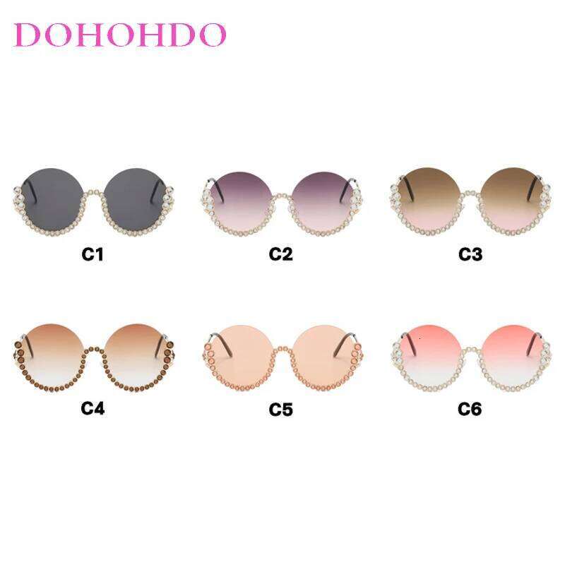 Trendy Metal Leg Half Set Rhinestone Round Frame Women Sunglasses Luxury Designer Sunglass Men Travel Party Eyewear Uv400