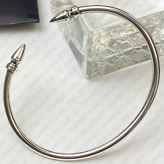 Chrome Designer Bracelet Stainless Steel Double Bullet Head Open Cuff for Women Unique Statement Luxury Jewelry Free Shipping Buy One Get One Free
