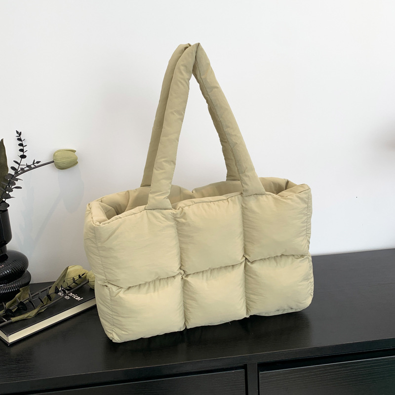 Winter Sapce Padded Large Tote Bag Women Plaid ed Handbags Fashion Ladies Down Cotton Shoulder Bags Warm 241202