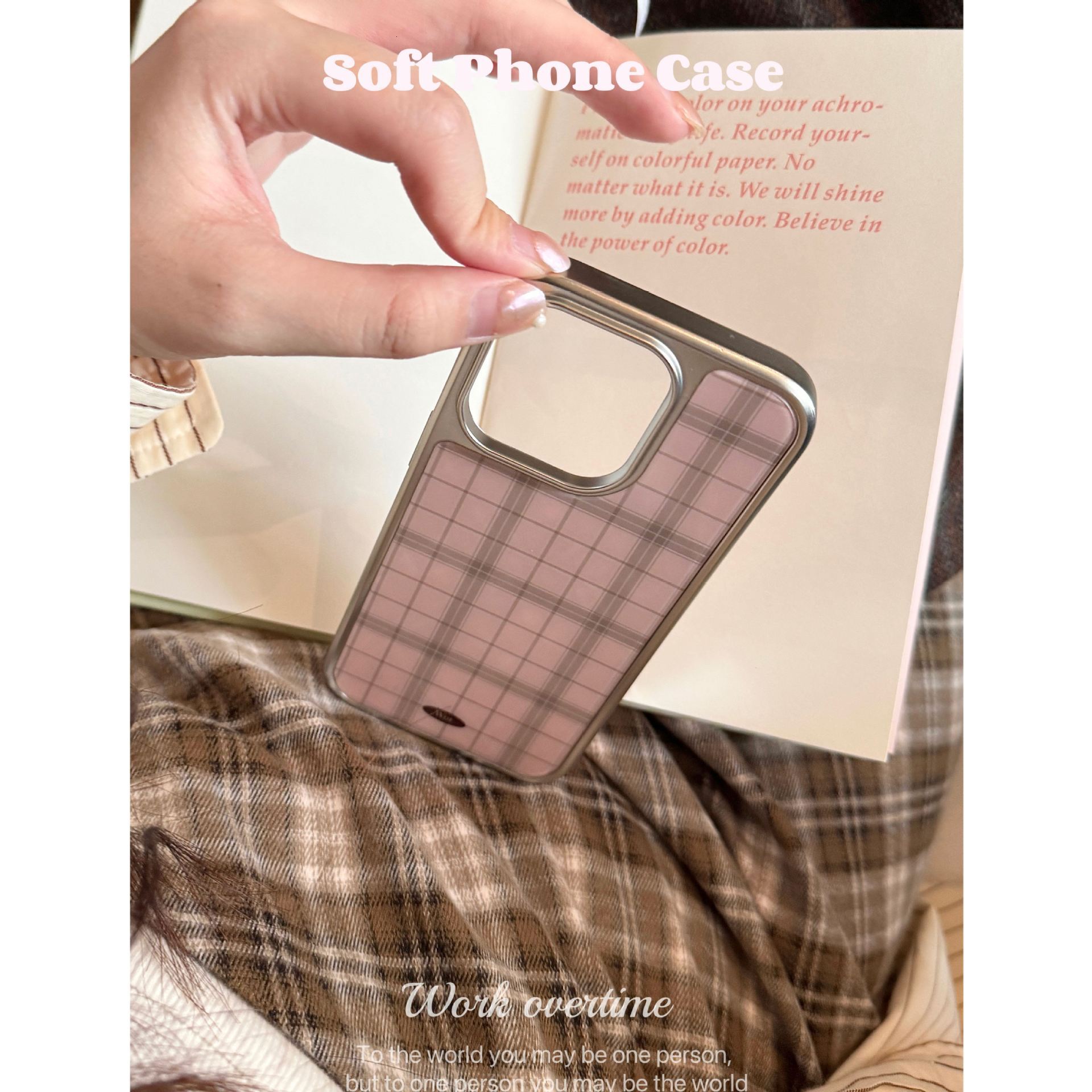 Sweet Pink Apple 17 Max Phone Case Gentle Temperament Ins Style Korean Silver Edge 16 Pro Plaid