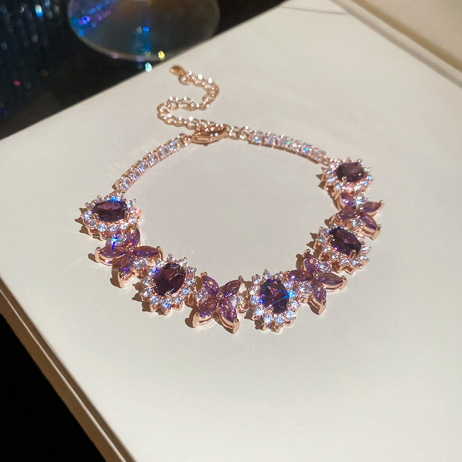 Ultra Shiny Zircon Oval Flower Bracelet, Luxurious Sophisticated, Exquisite and Versatile Sweet Hand Accessory - view 6