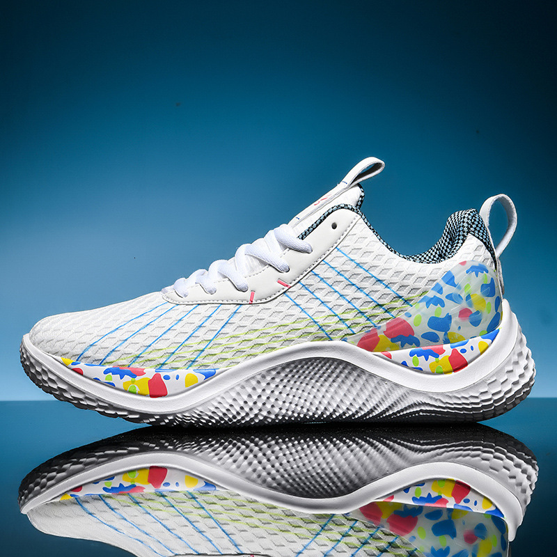 Shock Absorbing Mens White Teal Breathable Mesh Basketball Shoes Anti Slip Athletic Sneakers - view 5