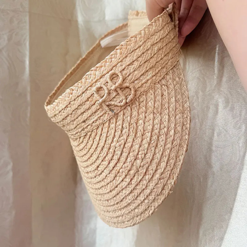 Summer Raffia Straw Empty Top Sun Visor Hat Foldable Letter RB Hat Adjustable Sports Tennis Golf Headband Casual Beach Hat 260508