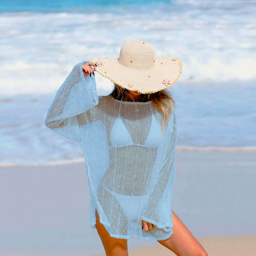 Designer 2026 Hollow-out Glitter Woven Snowflake Embellished Luxury European And American Beach Dress, Sun Protection Clothing, Off-shoulder Bikini Co