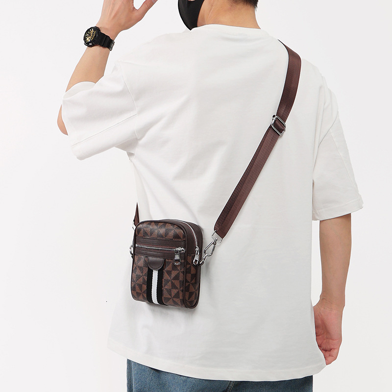 Mens Plaid Print Crossbody Bag With Front Zipper Pocket