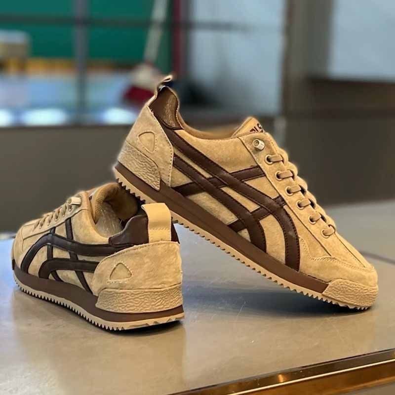 Men's Beige Black Striped Retro Casual Sneakers Lace-Up Flat Shoes Spring Summer Slip-On Trendy Versatile Sneakers Sports Casual Shoes for Men da