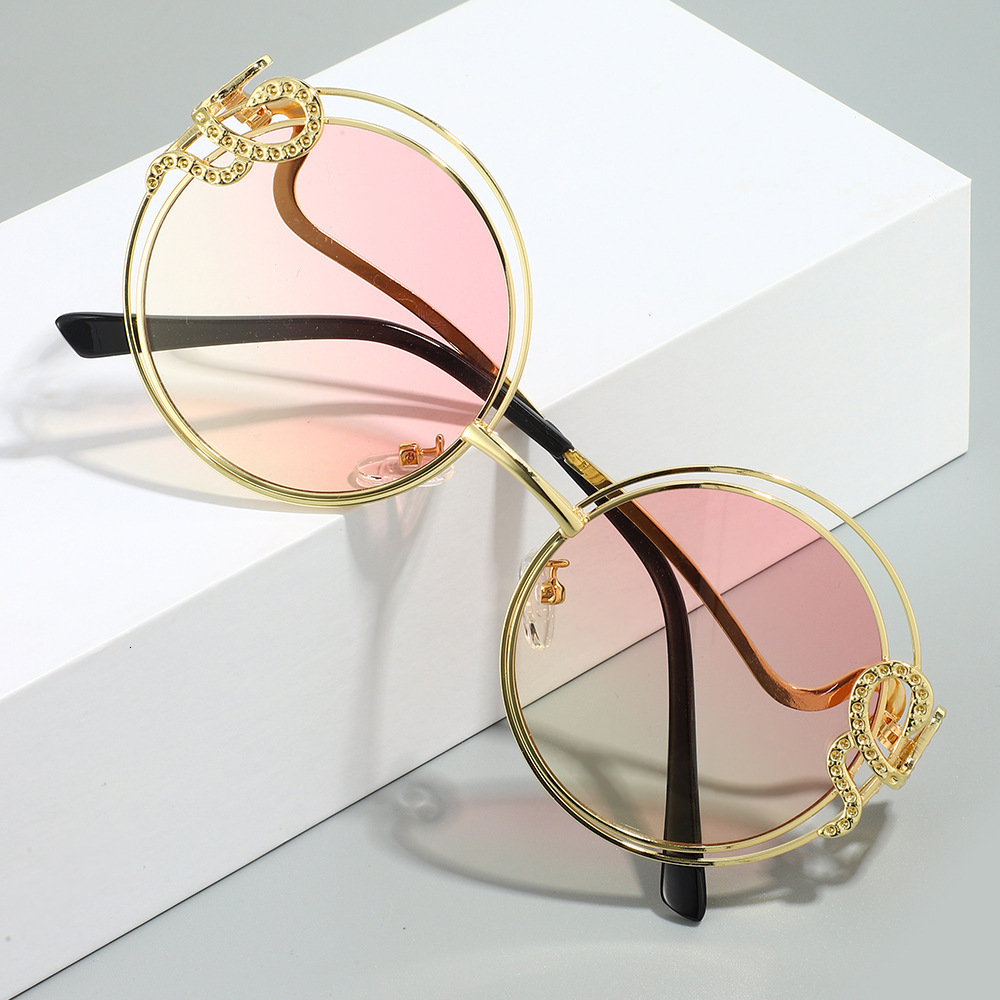 2026 New Designer Luxury Sunglasses High End Gold Round Frame Women's Outdoor Cycling Mountaineering Personalized Street Style Sunscreen And Wind