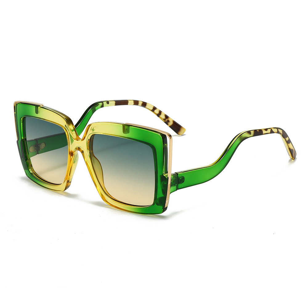 Model Designer Ladies' Personalized Bent-leg Square Frame Fashionable Street Photography Sunglasses For Outdoor Use, Black Trend, Sun Protection 