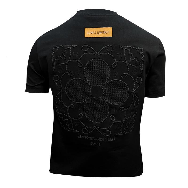 High-end mercerized cotton men's short-sleeve T-shirt, European style, elaborate embroidery, 2026 summer new model, 3D half-sleeve base shirt
