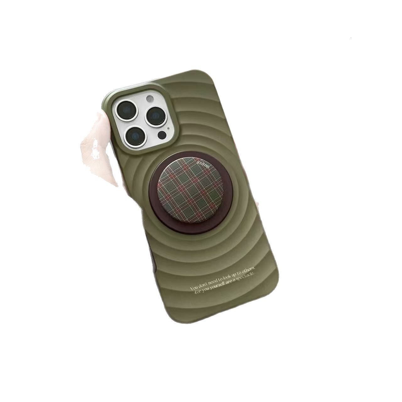 Olive ripple magnetic green checkered stand case suitable iPhone 16 Pro Max, Apple 15, and 14 for women