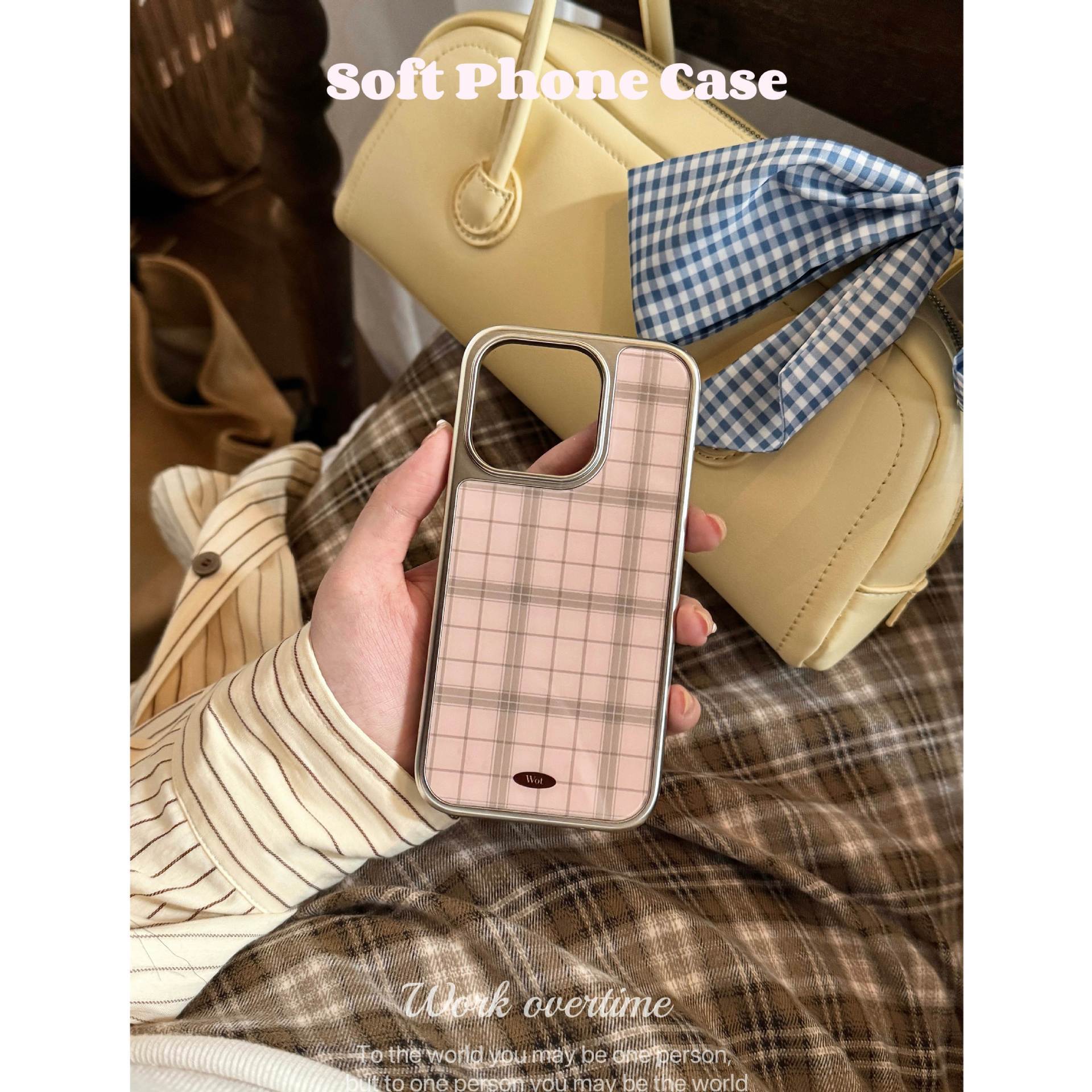 Sweet Pink Apple 17 Max Phone Case Gentle Temperament Ins Style Korean Silver Edge 16 Pro Plaid