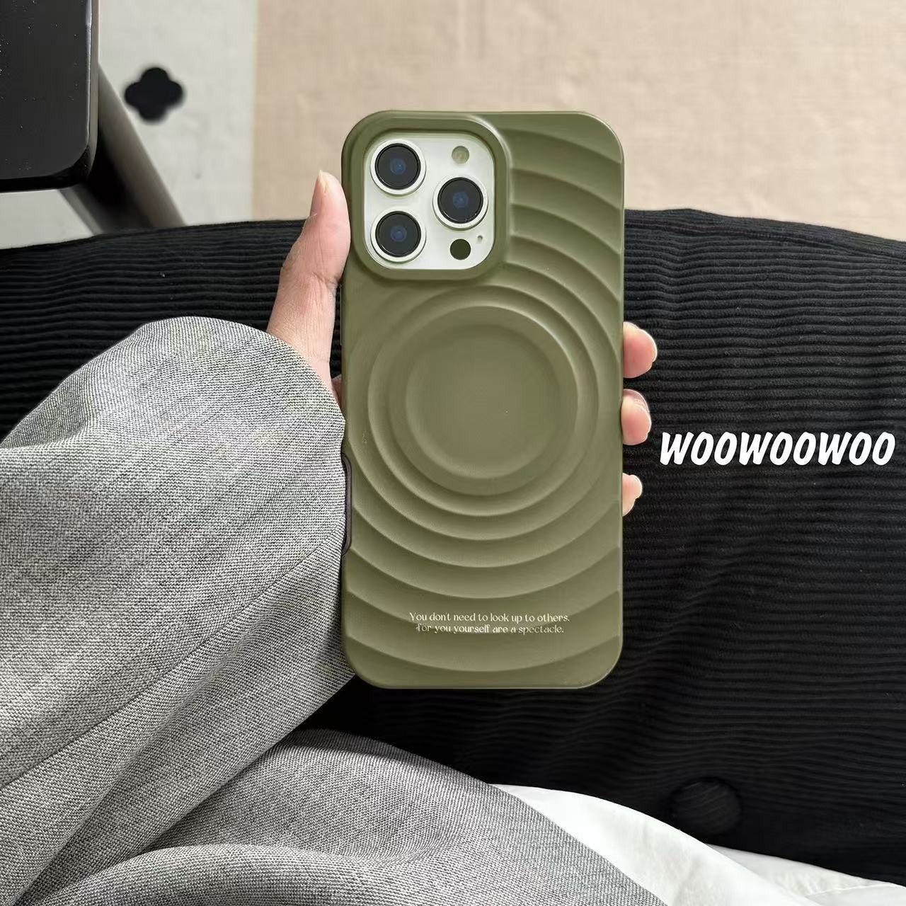 Olive ripple magnetic green checkered stand case suitable iPhone 16 Pro Max, Apple 15, and 14 for women