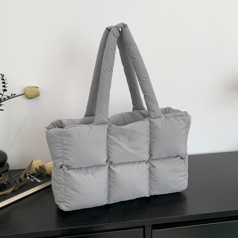 Winter Sapce Padded Large Tote Bag Women Plaid ed Handbags Fashion Ladies Down Cotton Shoulder Bags Warm 241202