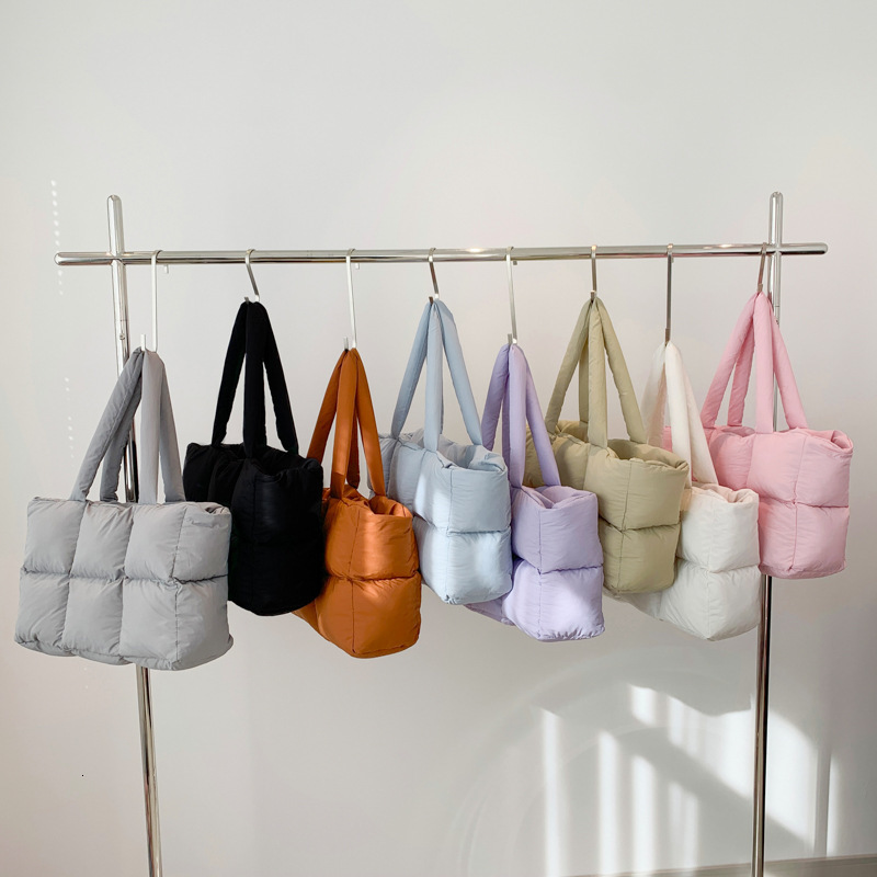 Winter Sapce Padded Large Tote Bag Women Plaid ed Handbags Fashion Ladies Down Cotton Shoulder Bags Warm 241202