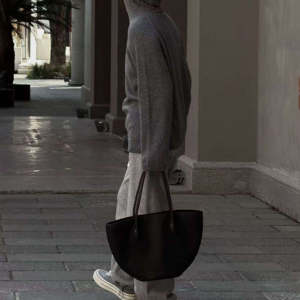 Cross Border Alger Semi Circular Tote Minimalist Genuine Leather Large Capacity Bucket Shoulder Bag Handbag SENYY