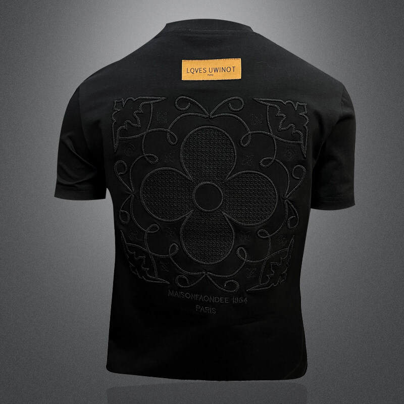 High-end mercerized cotton men's short-sleeve T-shirt, European style, elaborate embroidery, 2026 summer new model, 3D half-sleeve base shirt