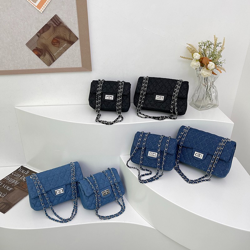 designer luxury Denim quilted women's available in large and small sizes chain crossbody and shoulder 2026 new light luxury versatile small squar - view 4