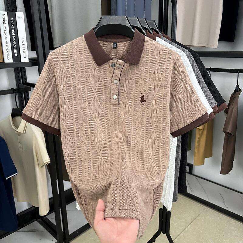 Luxury Brand Designer Clothes 2026 Summer New Arrival Men Knitted Top Middle-Aged Korean Version Business Daily Lapel Embroidery Sweater for Men