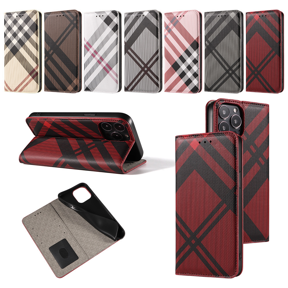 Suitable for iPhone 17 Huawei P50 phone case, Apple 15 checkered flip cover, Samsung S23