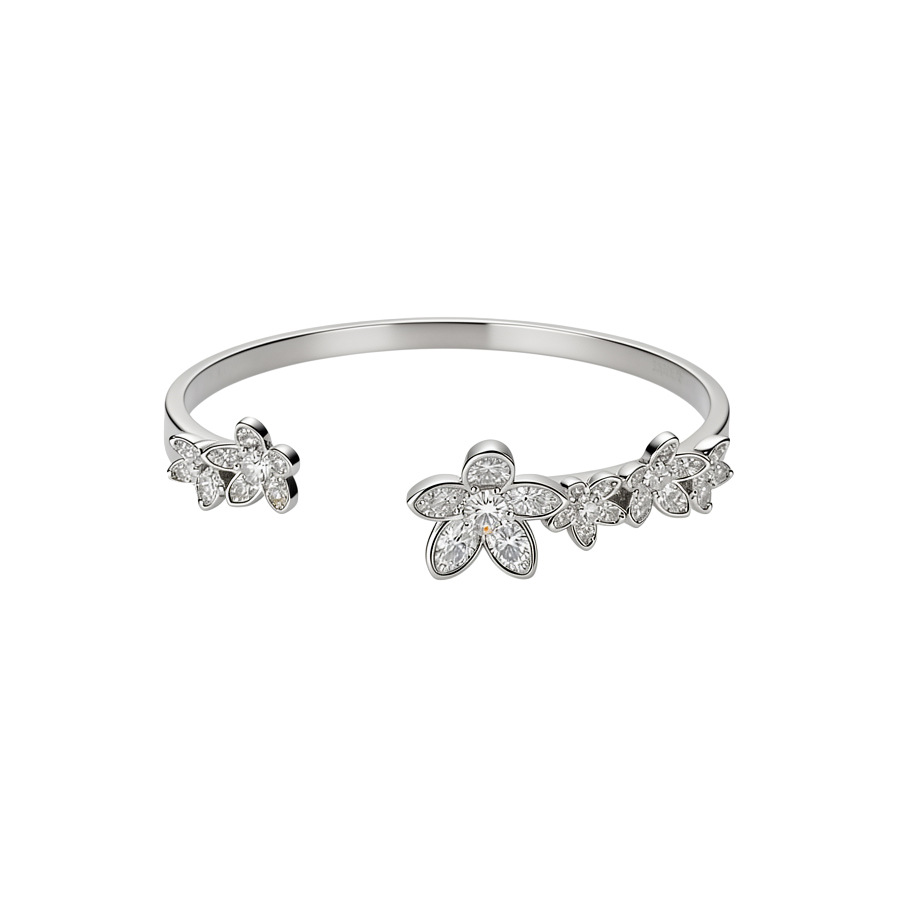 Super Shiny Zircon Flower Open Bangle Ring Set, High-end and Exquisite 2026 New Jewelry - view 8