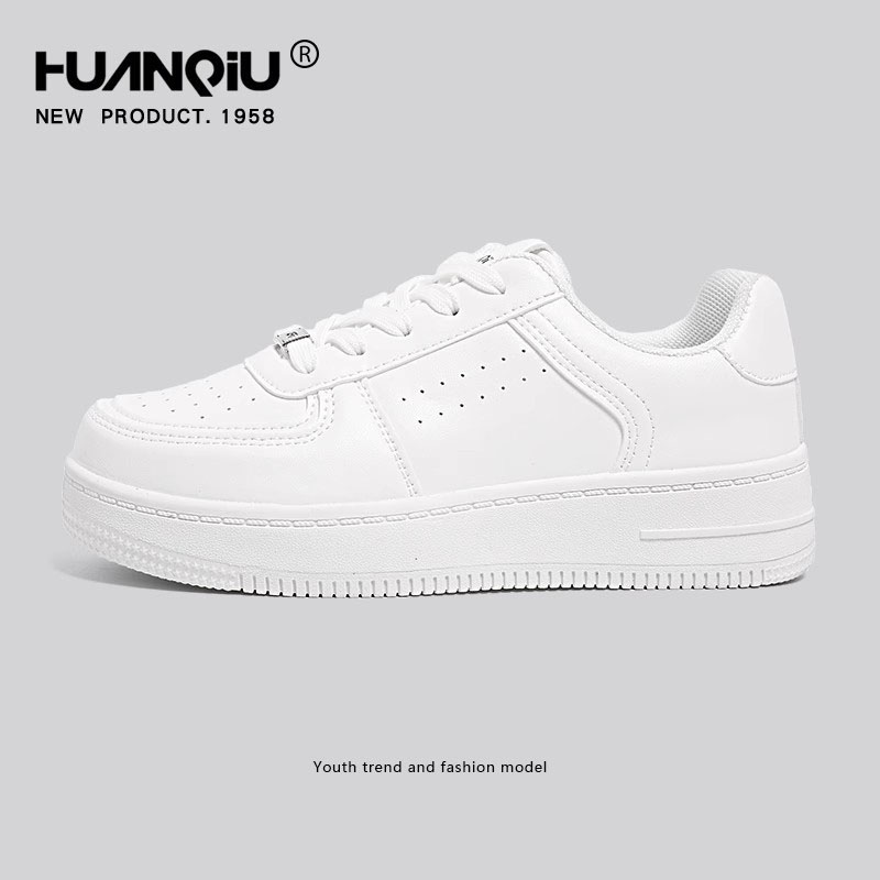 HUANQIU Free shipping luxury Premium White Leather Low-Top Sneakers