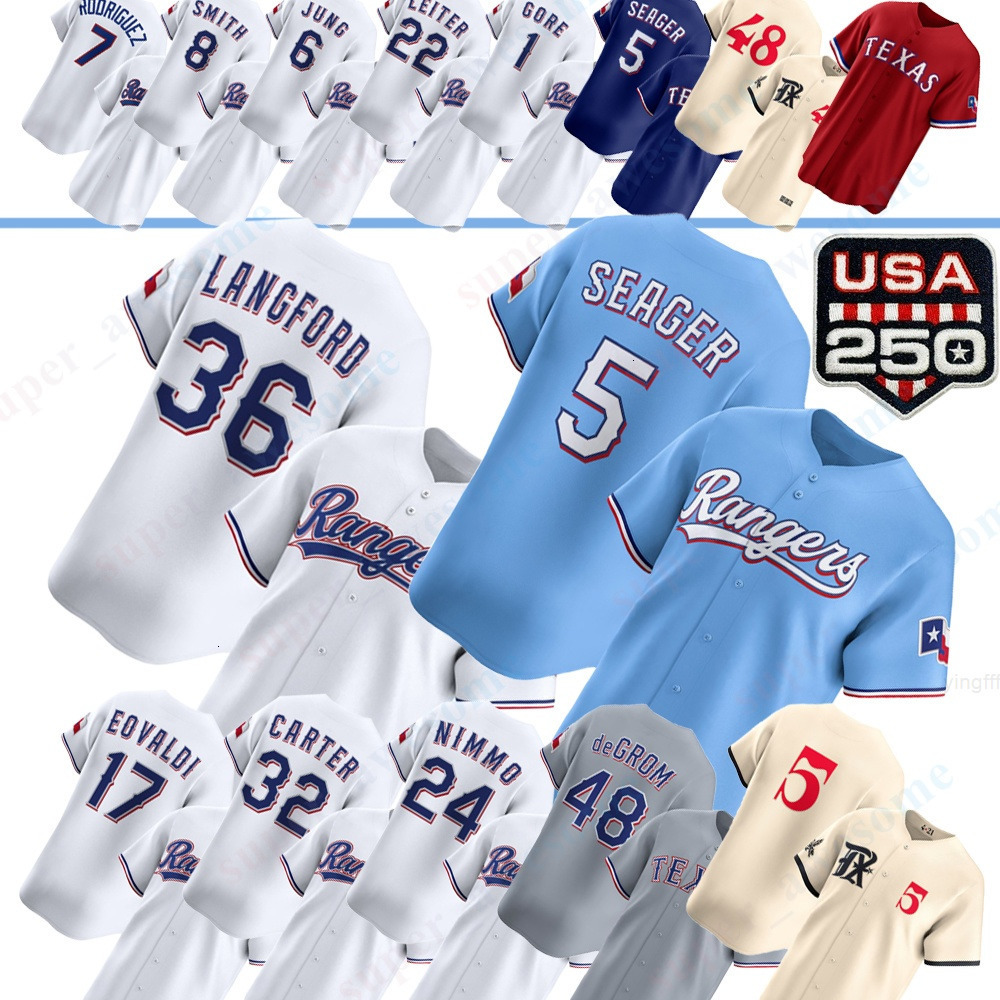 Wyatt Langford Ranger Baseball Jersey Corey Seager Josh Jung Jacob deGrom Nathan Eovaldi Evan Carter Brandon Nimmo Jack Leiter MacKenzie Gore Adrian B