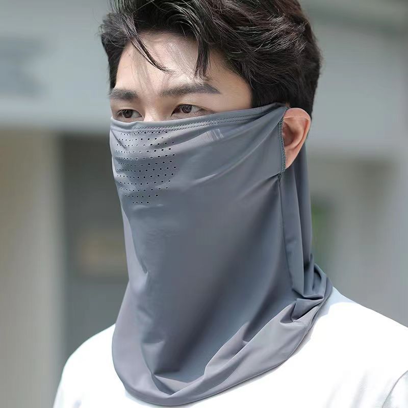 Summer UV Protection Mask Ice Silk Breathable Sun Protection Mask Bib Unisex Solid Color Versatile One Size Fits All Face Scarf