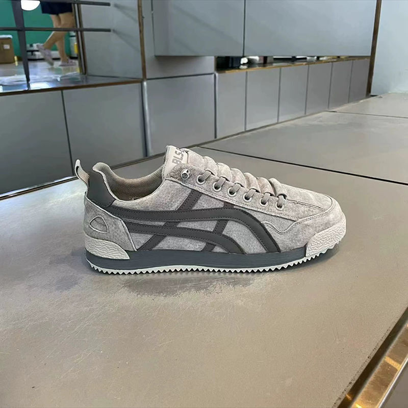 Men's Beige Black Striped Retro Casual Sneakers Lace-Up Flat Shoes Spring Summer Slip-On Trendy Versatile Sneakers Sports Casual Shoes for Men da